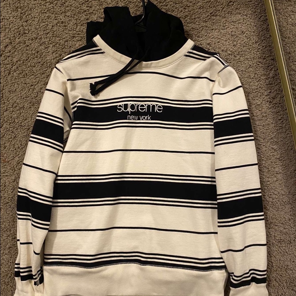 Black and white striped SUPREME Hoodie
